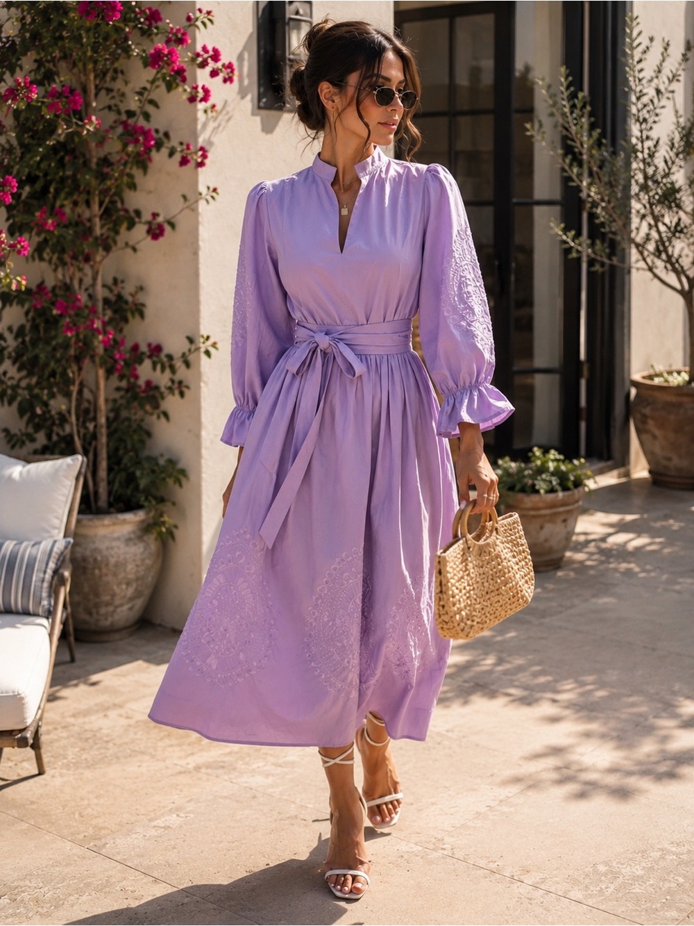 Hyacinth House Lavender Embroidered Dowling Midi Dress  Cottagecore Romantic